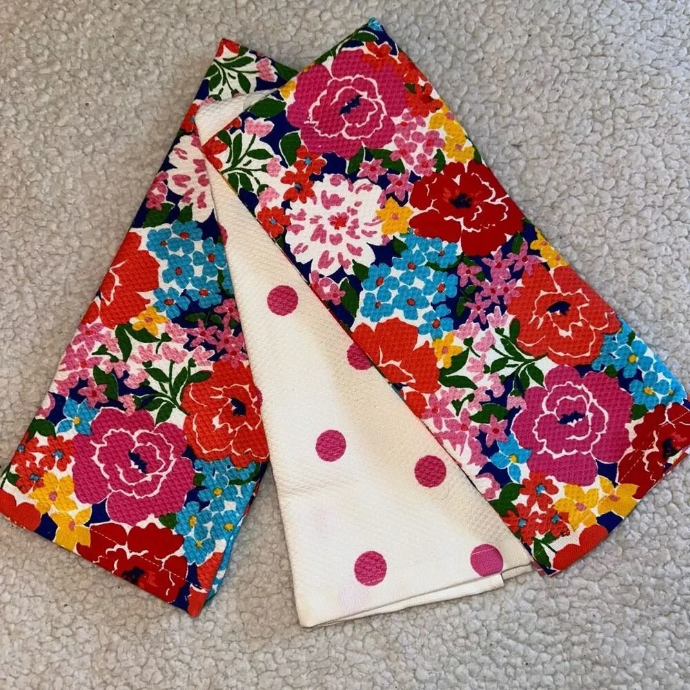 Kate Spade Colorful Floral Pattern Kitchen Towels Set of 3 NWT